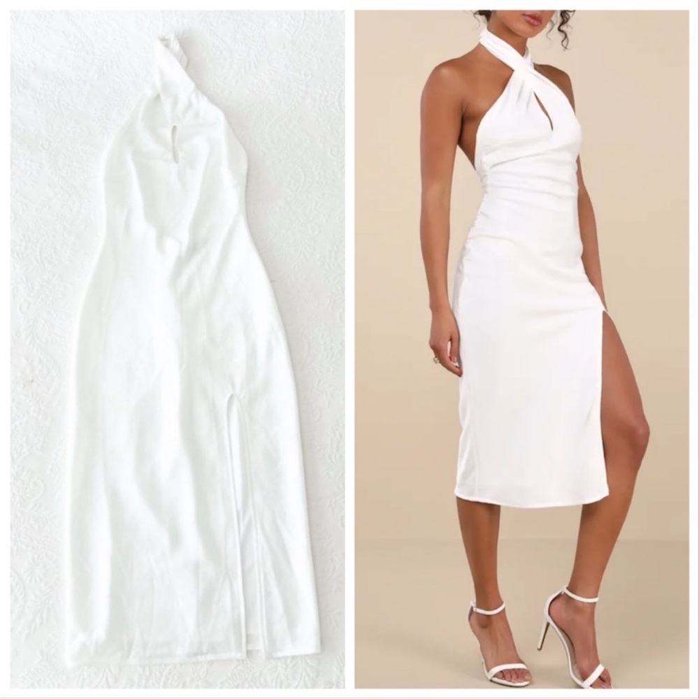 NWT Lulus Beyond Classy White Satin Halter Midi Dress Medium